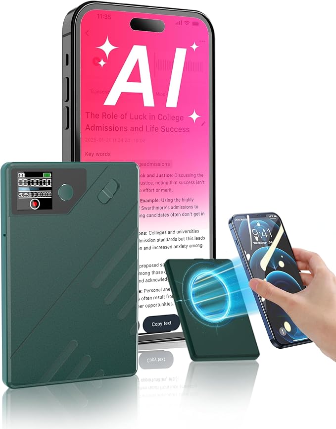 Ai Voice Recorder, Note Voice to Text Recorder W/Magnetic Case, App Control, Transcribe & Summarize with by Chatgpt, Support 112 Languages, 64GB Memory, Audio Recorder for Lectures, Meetings, Calls