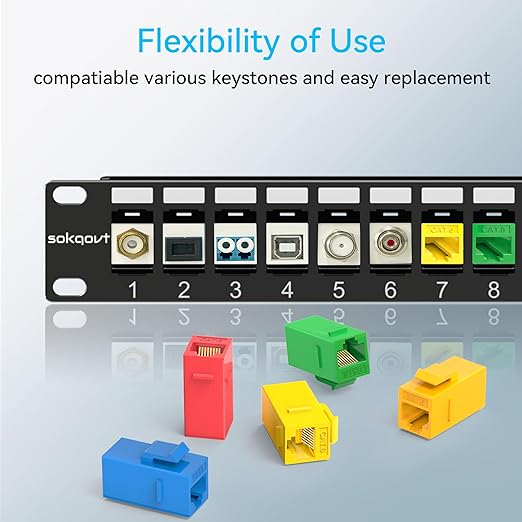24 Port Blank Keystone Patch Panel with Snap-in Design, Cat6 Network Patch Panel 1U 19 inch, Rack Mount Ethernet Patch Panel (for Slim Keystone Only)