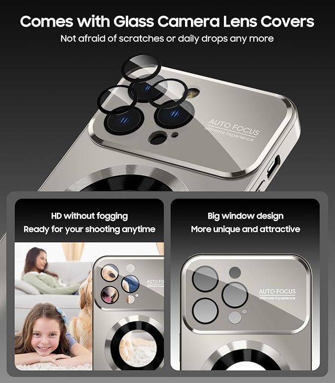 Magnetic for iPhone 16 Pro Max Case, Compatible with MagSafe, Built-in Camera Lens Protector, Logo View, Military Grade Drop Protection Phone Cover, Titanium Gray