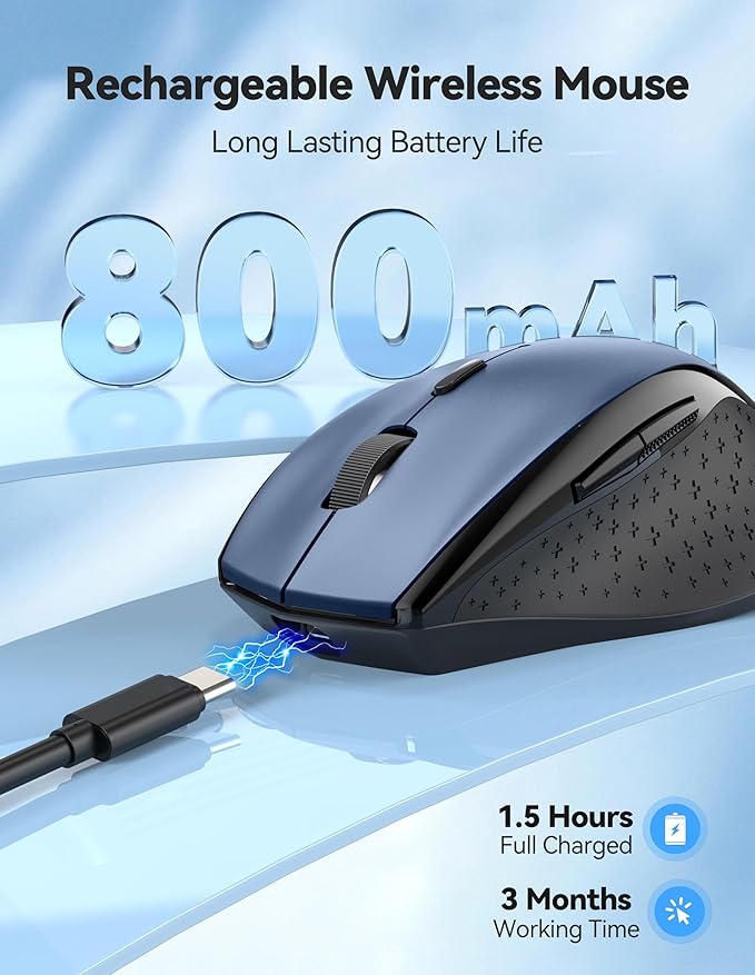 TECKNET Wireless Mouse Rechargeable,Mouse for Laptop Computer,2.4G USB Computer Mice Wireless,6 Button 6400 DPI Ergonomic Silent Mice,Portable Cordless Travel Mice-Wide Compatibility