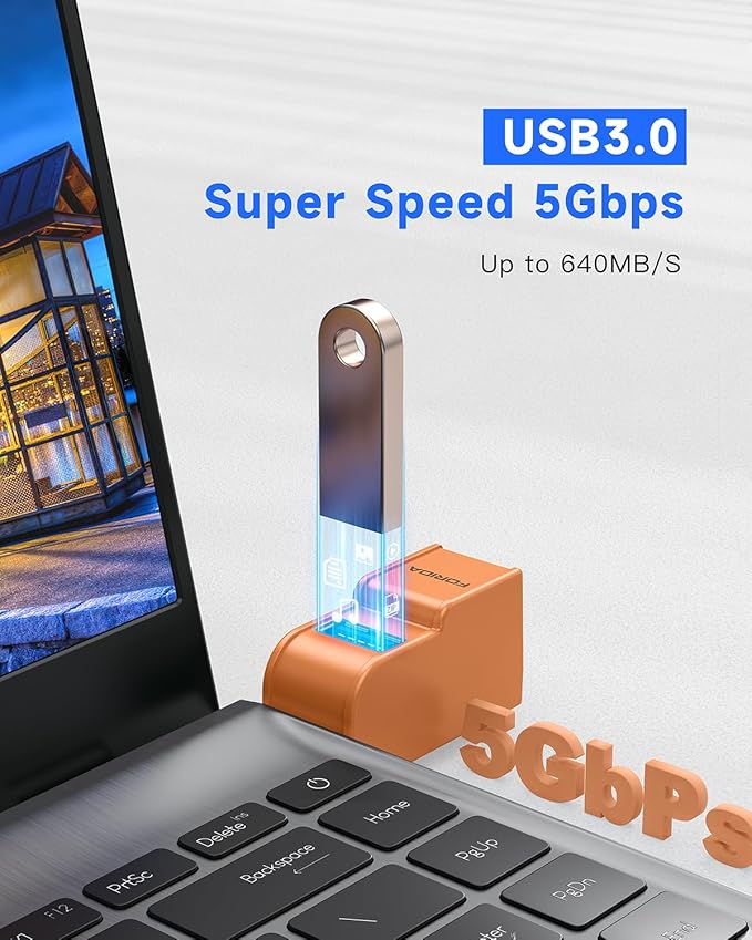FORIDA 3 Ports USB 3.0 Adapter, USB Hub with 1 USB 3.0 and 2 USB 2.0 Ports, Portable USB Port Splitter for Keyboard, Mobile Hard Disk, U Disk, Camera, Mouse, etc (Orange)
