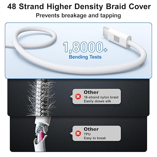 USB C to USB C Charging Cable, 2-Pack 3FT USBC to USBC Cable, 100W Nylon Braided C to C Charger Cable Fast Charging for iPhone 17 16 15 Pro Max Plus,MacBook Pro,i Pad Pro,Samsung S25/S24 Ultra,Pixel