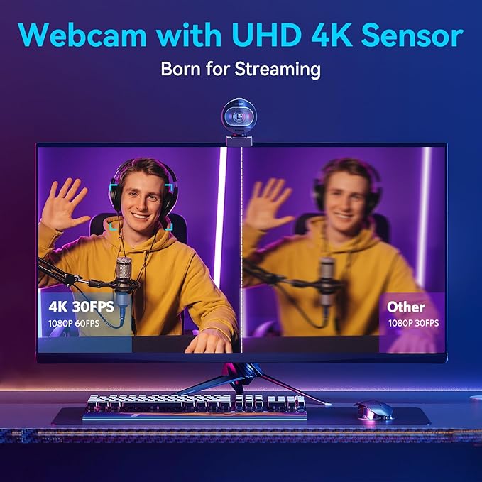EMEET S600 4K Webcam for Streaming - Sony 1/2.5'' Sensor, PDAF Autofocus, 1080P@60FPS, 2 Noise Reduction Mics, Built-in Privacy Cover, 73° FOV, Streaming Camera for Live Commerce/Gaming/Beauty