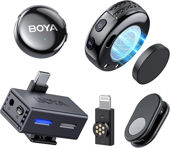 BOYA BOYALINK 3 Wireless Lavalier Microphone for iPhone/Android/Camera/PC/Tablets,AI Noise Cancellation, 48kHz/24Bit Studio Sound,APP Control, 984ft 6h Battery for Vlogging Interview(No Charging Case)