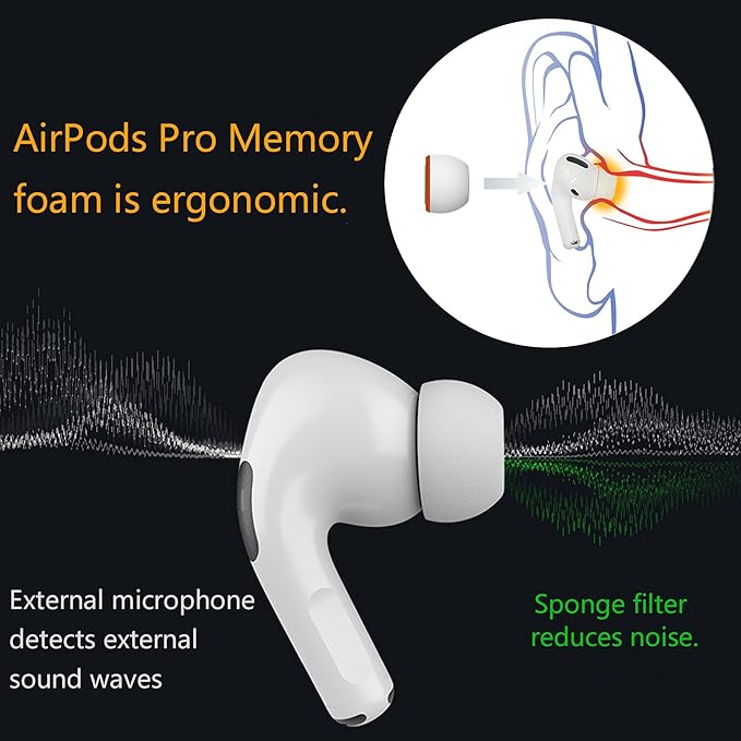 Airpod Pro Ear Tip Memory Foam & Silicone Hybrid Ear Tips, Perfect Noise Reduction, Stays in Your Ears, Ultra-Comfort, Anti-Slip Eartips, Fit in The Charging Case (Orange, Large)