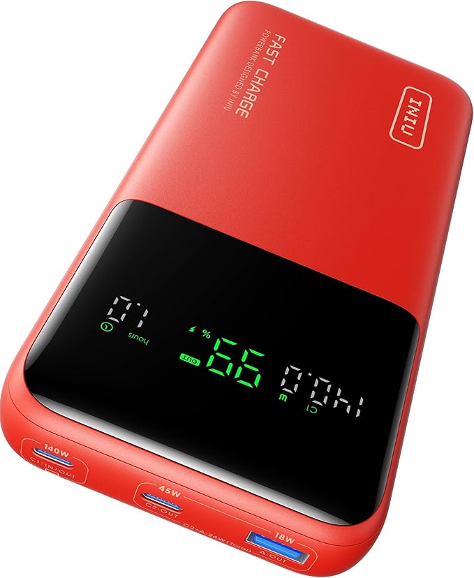 INIU 140W Power Bank, 25000mAh High Capacity Laptop & Phone Portable Charger, Fast Charging Flight Cruise Ship Family Essentials Traveling Mini Battery Pack for College Student Teen Boys Girls, Orange