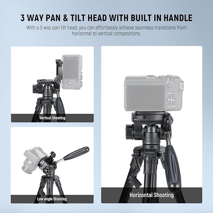 NEEWER Basic Mini Desk Tripod for Camera with 3 Way Pan Tilt Head & Handle, Small Portable Metal Tabletop Selfie Stick Stand with 1/4" Screw for DSLR Vlog Video Recording, Max Load 13.2lb, TP02