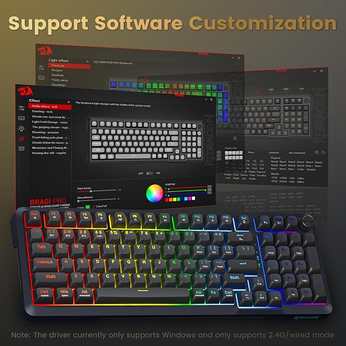 Redragon Wireless Mechanical Keyboard, 3 Mode Gasket Mounted RGB Gaming Keyboard with Volume Knob, Pre-Lubed Linear Switches, MDA-Profile, 98 Keys Hot Swappable Creamy Keyboard for PC/Tablet/Xbox/PS4