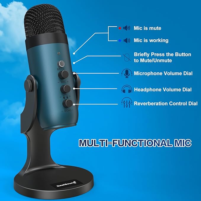 ZealSound USB Condenser Microphone, Computer PC Gaming Mic, Plug&Play - Image 5