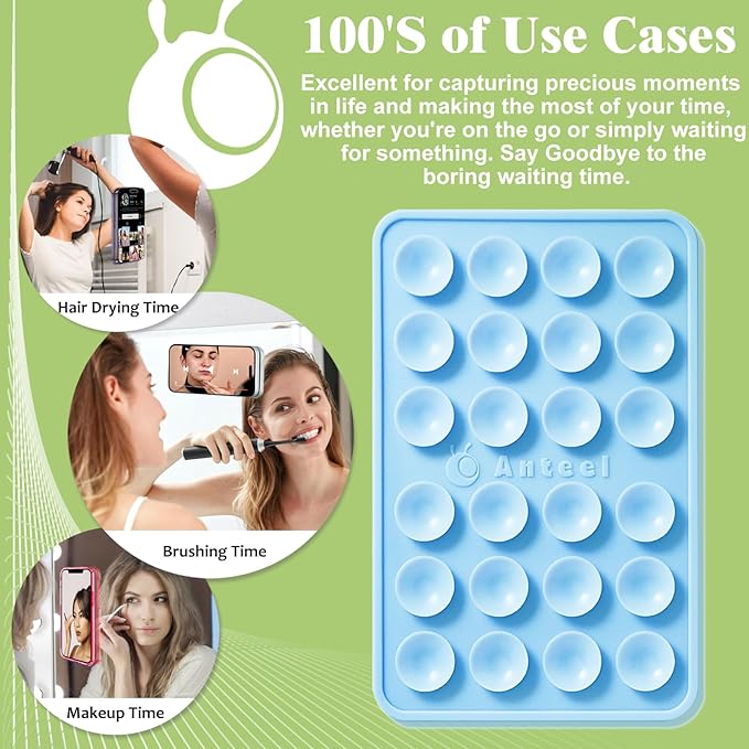 Anteel MAX Silicone Suction Phone Case Adhesive Mount, Upgraded Super Strong Grip, Durable, Easy to Use, Hands-Free Sticky Phone Holder for Selfies, Tiktok Videos, 2.56"x3.94" (TP&TP)