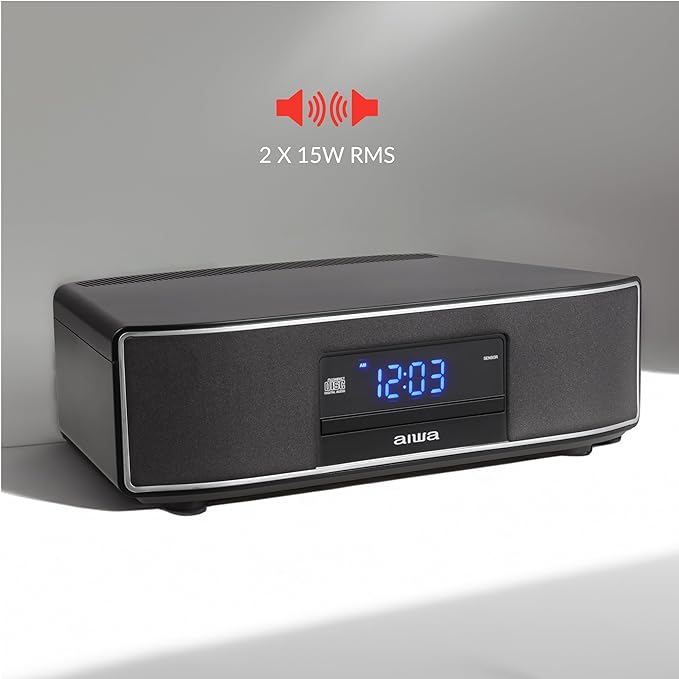 AIWA Exos Home Speaker, Premium 30W RMS Sound System with CD Player, Bluetooth Connectivity, FM Radio, Optical Digital Input, Dual 1” Tweeters + Dual 2” Bass Units, IR Remote Control