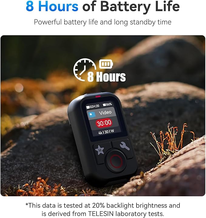 TELESIN T13 Waterproof Smart Remote Control with Color LCD Screen, 5-60m Wireless Remote with Wrist Strap, Compatible with GoPro Hero 13/12/11/10/9/8 Action Cameras