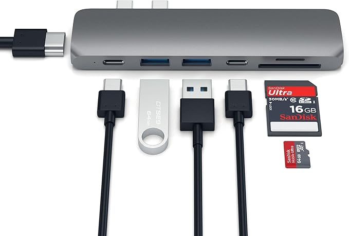 Satechi USB C Hub Adapter, USBC Dongle 7 in 1, USB-C with 4K HDMI, 87W PD Charging, USBC Data, 2 USB-A Data, Micro/SD Card Readers, for MacBook Pro/Air M1 M2 M3 M4 - Space Gray