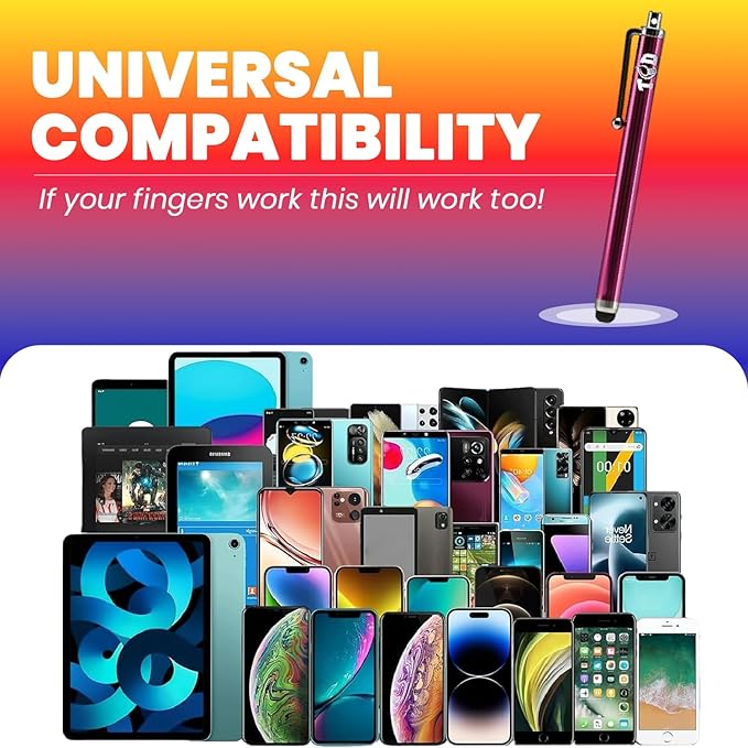 TCD 10 Pack Stylus Pen for Touch Screen, Universal Capacitive Digital Stylus Pen for iPad, iPhone, Tablet, Laptop – Premium Thick Styluses for All Touchscreen Devices with Rubber Tip, Multi Colors