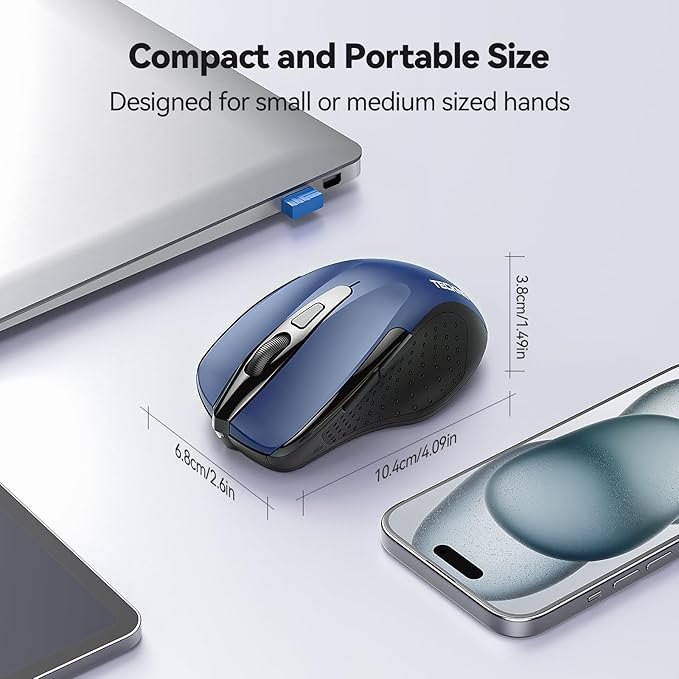 TECKNET Wireless Mouse for Laptop, Silent Mouse Quiet Click, Computer Mice Wireless, 6 Adjustable 4000 DPI Computer Mice - Blue