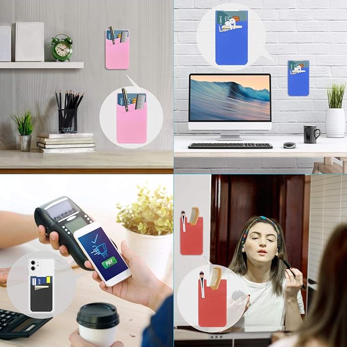 SS Card Holder for Phone Case, Phone Wallet Stick on Adhesive Silicone Cell Phone Pouch Suitable for iPhone Samsung Galaxy Any Smartphone 3 Pack