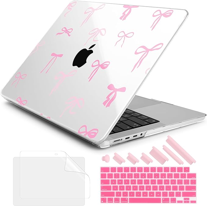 DONGKE for M4 MacBook Pro 16 Inch Case 2024 2023 2021 A3403 A3186 M3 A2991 M2 A2780 M1 A2485 Pro/Max Chip, Plastic Hard Shell Case & Keyboard Cover for Mac Pro 16 with Touch ID, Pink Bows