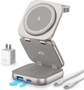 5-in-1 Wireless Charger for MagSafe, AC ISLAND Portable Travel Charging Station, 15W Max Fast Foldable Magnetic Stand, Evolved for iPhone 16/15/14/13 Series, Apple Watch, AirPods (with 35W Adapter)
