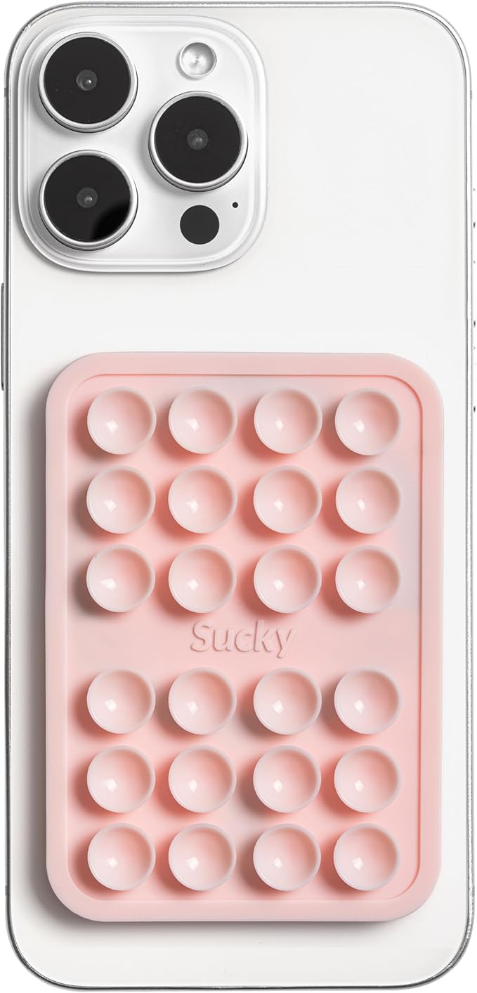 SUCKY Magnetic Suction Cell Phone Grip for MagSafe Case, Silicone Octo Cup Buddy Holder, Hands-Free Removable Mount, Durable Magnet Phone Accessory for iPhone and Android - Chalk Pink