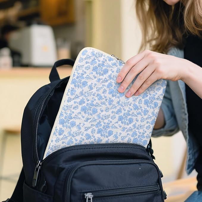 Puffy Laptop Sleeve 13-15.6 Inch Cute Quilted Laptop Protective Case Padded Floral Computer Sleeve for MacBook (B-Blue, 13 Inch)