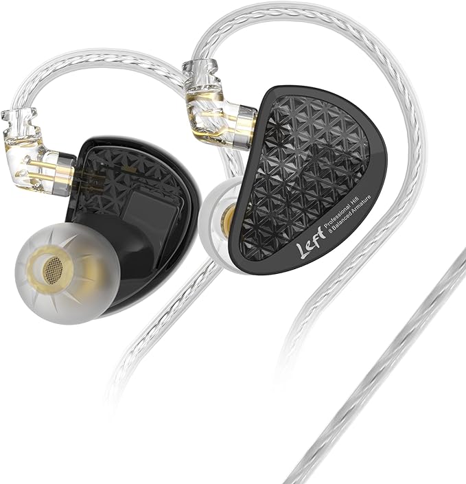 KZ AS16 PRO in Ear Monitor,8 BA Units on Each Side Wired Earphone with Detachable Cable HiFi IEM Earbuds,Stage Monitor Earphone HiFi Earbuds Headphone for Musician Audiophile(Black,Without Mic)