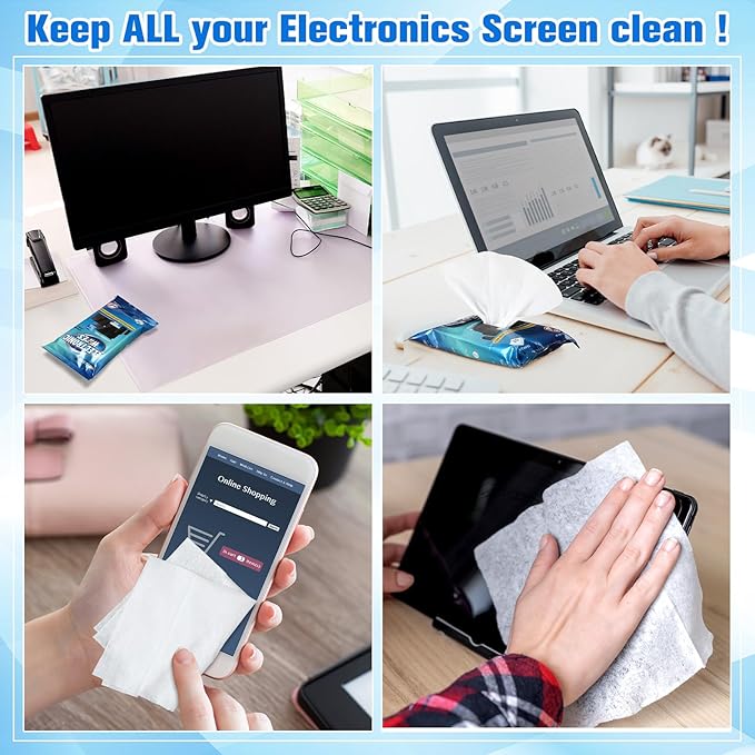 240 Count Electronic Cleaning Wipes 12 Pack Pre Moistened Screen Wipes Electronics Screen Cleaner for Lens, Phone, TVs, Computer, Laptop and Monitor Cleaning