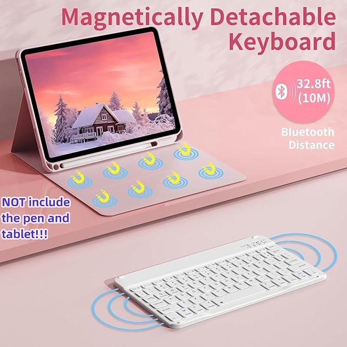 Keyboard Case for Galaxy Tab A9+/A9 Plus 11 Inch 2023, Slim Lightweight 7 Color Rainbow Backlight Detachable Magnetic Bluetooth Keyboard Cover with S Pen Holder,Teal