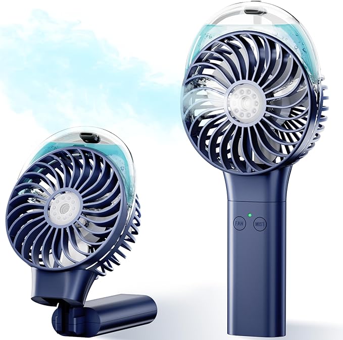 PANERGY Handheld Misting Fan – Rechargeable Battery Operated,Handheld Personal Fan with Mist Spray, Electric Hand Fans, 180° Foldable Mister Fans for Travel, Camping, Disney, Concerts, Office(Blue)