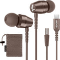 LUDOS OMNITONE USB C Headphones for iPhone 16 15 Pro Max Plus iPad Pro, 5 Years Warranty, USB-C Earbuds for Samsung Galaxy S24 S23 Ultra S22 S21 S20 A55 A54 A53, USB Type C Earphones - Brown