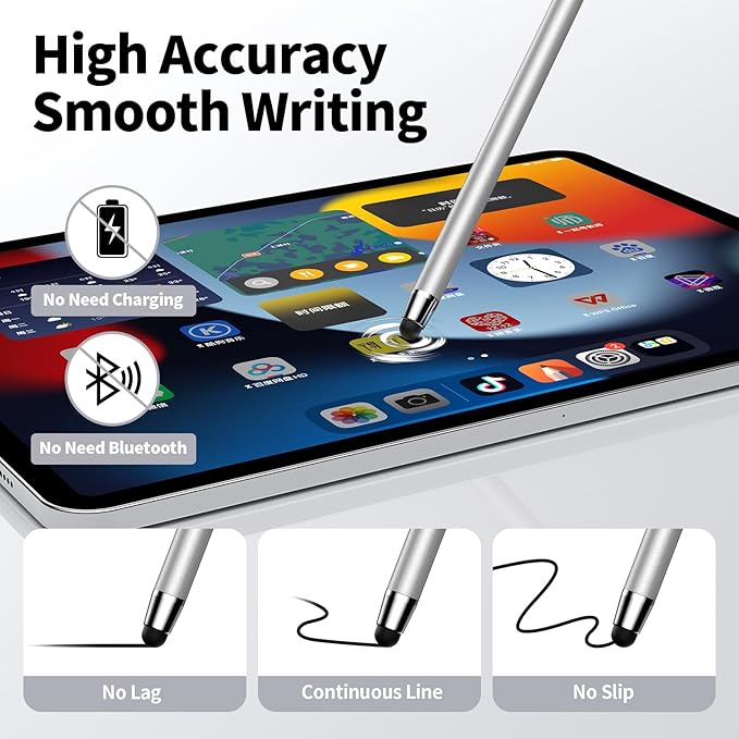 10 PCS Stylus,Stylus Pen for Touchscreen,Stylus 2-in-1 High Sensitivity & Precision Suitable for All Touch Screens of iPhone/ipad/Android Tablets(10 Stylus Pen Silver/Black + 20 Tips)