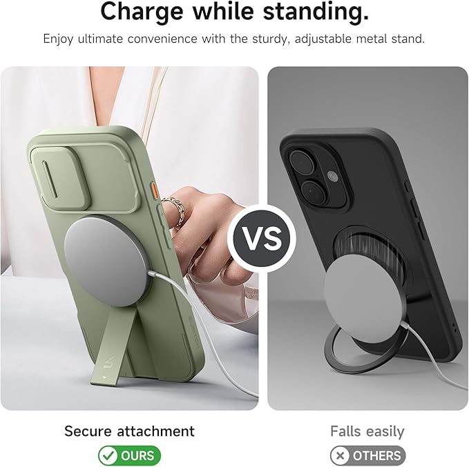 SURITCH for iPhone 16 Case with Magnetic Camera Slide Cover and Adjustable Kickstand, Compatible with MagSafe, Shockproof Bumper Case Slim Protective Cover 6.1 Inch, Green