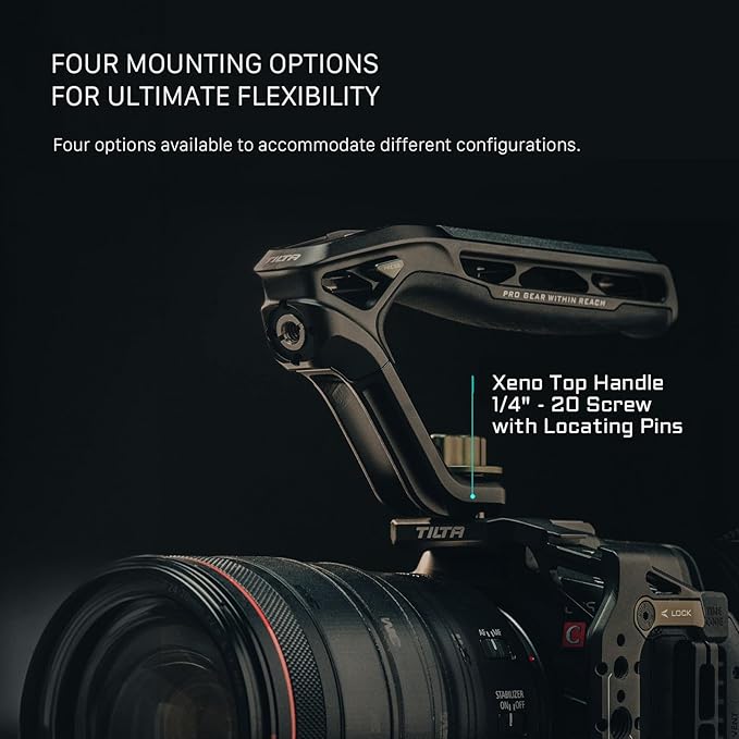 Tilta Xeno Top Handle for Filmmakers & Cameras - Black | Aluminum Alloy and Silicone Build | Fits Most Cameras/Cages | 1/4"-20 Threads w/Locating Points | Safety Release Pin (Dual 1/4"-20)