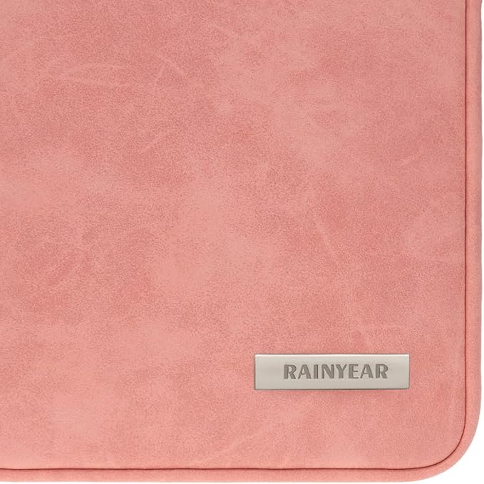 RAINYEAR 13 Inch Laptop Sleeve PU Suede Leather Case Protective Cover Water Resistant Carrying Bag Compatible with 13.3 Notebook Computer Chromebook,14" MacBook M1 M2 M3 M4,13.5 Surface Laptop(Coral)