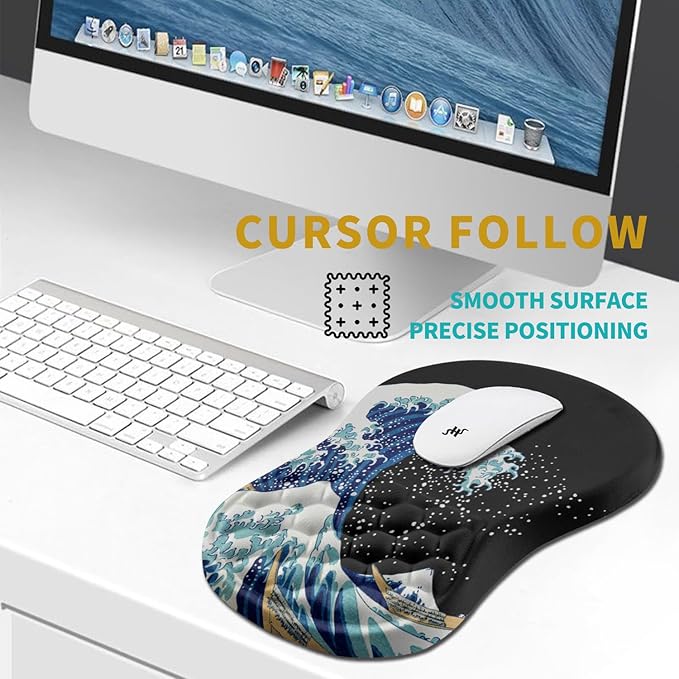 Hokafenle Ergonomic Mouse Pad Wrist Support, Wrist Rest Mousepad for Carpal Tunnel Pain Relief with Integrated Memory Foam Slope Massage Bulge (11.8x7.9 inch,Sea Wave