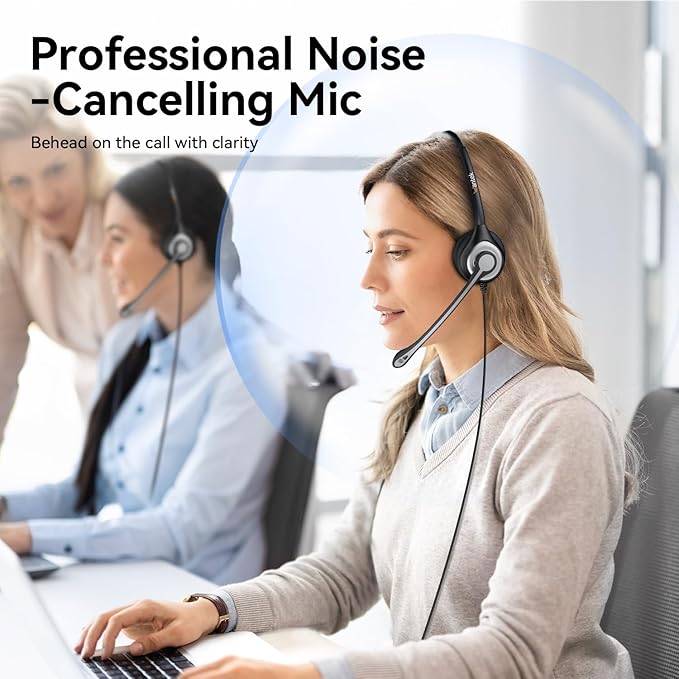 Headset wtih Mic, USB Headset with Microphone for PC, Computer Headset with Noise Canceling Microphone with Mute for Home Office Online Skype Zoom Meetings
