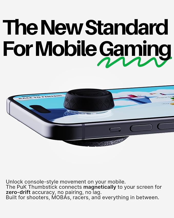 PuK Mobile Gaming Thumbstick - Magnetic Joystick for Phone with Thumbsleeve and Protective Lid - Zero Delay, Mobile Touch Screen Controller for iOS and Android Devices - Phone Joystick for Gaming