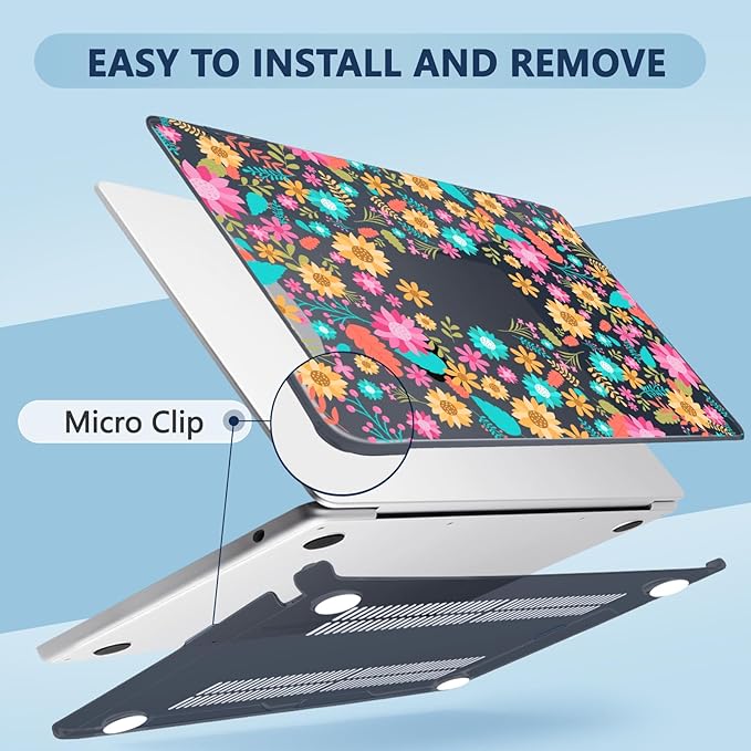 Compatible with MacBook Air 13.6 inch Case, M4 A3240/M3 A3113/M2 A2681 (Released 2025 to 2022), Hard Shell, Keyboard Cover, Screen Protector, Webcam Cover & Type-C Adapter, Colorful Flowers