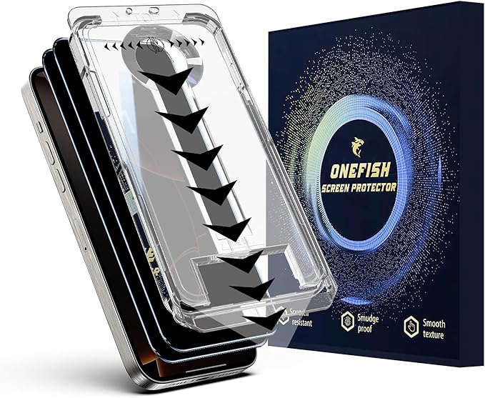 OneFish Privacy Screen Protector for IPhone 15 Anti-Spy Tempered Glass Dust-Free Bubble-Free Anti-Fingerprint 9H Scratch Protection & Hassle-Free Installation Frame [2-Pack]