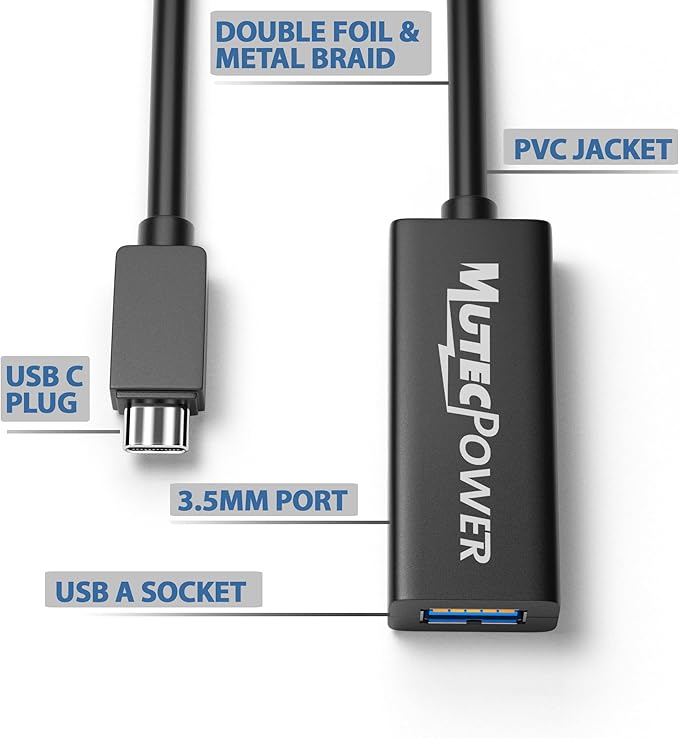 32ft USB C to USB A adapter cable OTG USB 3.0 type C male to Active USB type A female With extension chipset signal repeater - 32 Foot 10m- compatible with Macbook Apple Samsung Galaxy Dell