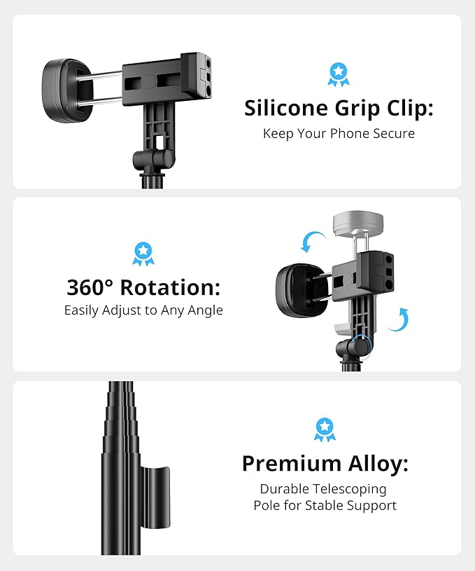 72'' Selfie Stick Tripod,Tripod for iPhone Wireless Remote for Selfies,Group Photograph,Video Recording. Phone Stand Compatible with iPhone Android Phone,Camera