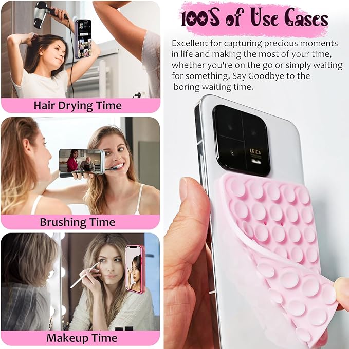 2 Pack Silicone Suction Cup Phone Case Mount Double Sided, Hands-Free Strong Grip Silicon Phone Holder, Non Slip Phone Accessories for Selfies and Videos (White)