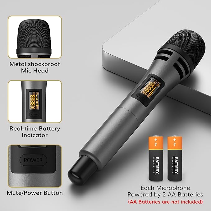 TONOR Wireless Microphones System with 8x12 Channels Cordless Handheld Microfono Inalambrico, 295FT UHF Range, Mics with Stable Signal, Quick Mute for Karaoke Singing Party Church Wedding PA Speaker