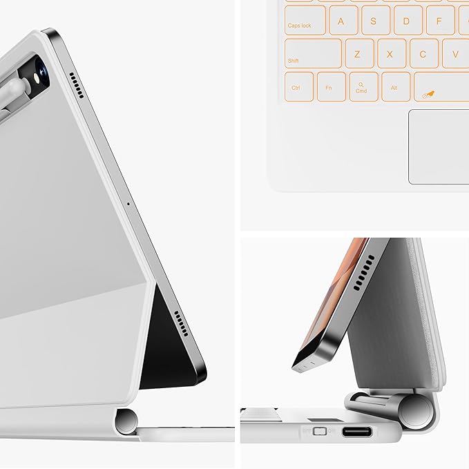 Keyboard Case for 12.4-inch Samsung Galaxy Tab S10+ Plus/S9+ Plus/S9 FE+ Plus/S8+ Plus/S7FE/S7+ Plus, 7 Colour Backlit, Multi-Touch Trackpad, Floating Magnetic Design, Battery Display, White