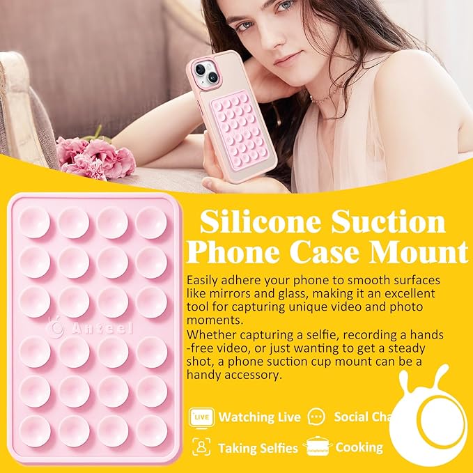 Anteel Medium-Sized Silicone Suction Phone Case Adhesive Mount, Enhanced Suction Power and Upgraded Thickened Sticky Phone Grip, Durable, Hands-Free Sticky Phone Holder, 2.28"x3.46" (White)
