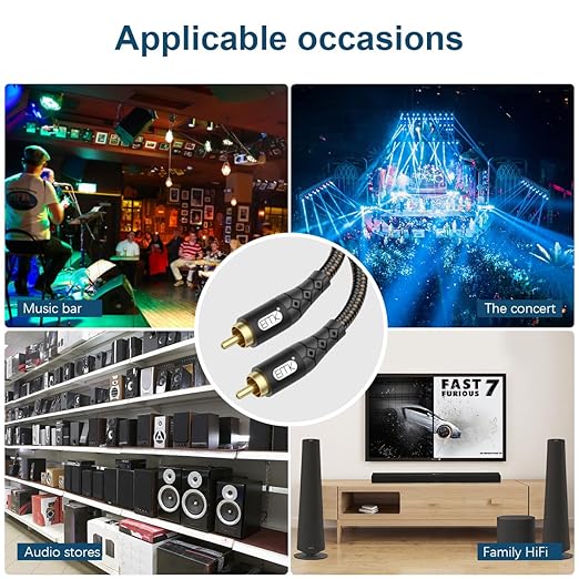 EMK RCA to RCA Subwoofer Cable – 24K Gold-Plated Connector Nylon Braided Double Shielded Audio Cable Digital&Analog Signal Support for Amplifiers Subwoofer Home Theater Hi-Fi Systems Black/15ft/5m