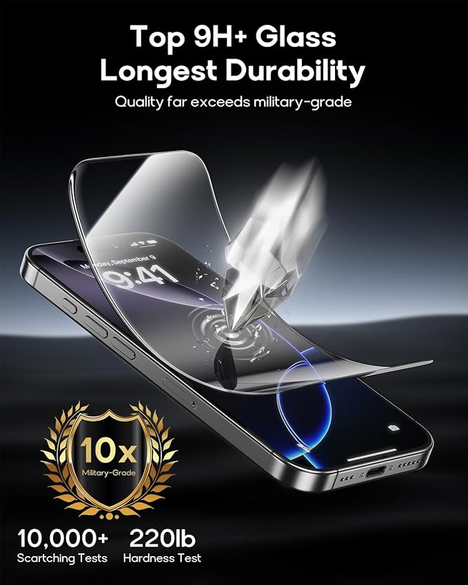 3 Pack for iPhone 14/iPhone 13 Pro/iPhone 13 Tempered Glass Screen Protector:9H+ Durable, Auto Positioning, Bubble Free, High Definition, Easy Installation