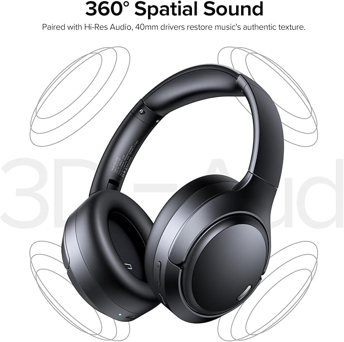 TAGRY Hybrid Active Noise Cancelling Bluetooth Headphones ENC Mic Clear Call Over Ear Headphones 120Hrs Playtime Wireless Earbuds with Hi-Res Audio Low Latency ANC Headset for Game Travel Office Home