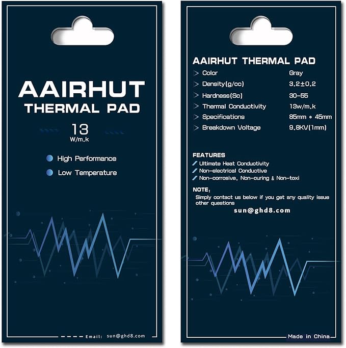 Aairhut Thermal Pad 13W/mK [0.5~3mm], 85 x 45 x 3mm Silicone Cooling Pad Non Conductive Heat Resistance Extreme Odyssey Cover with Dual Self-Adhesive Films for PC Laptop PS4/PS5/CPU/GPU/Computer