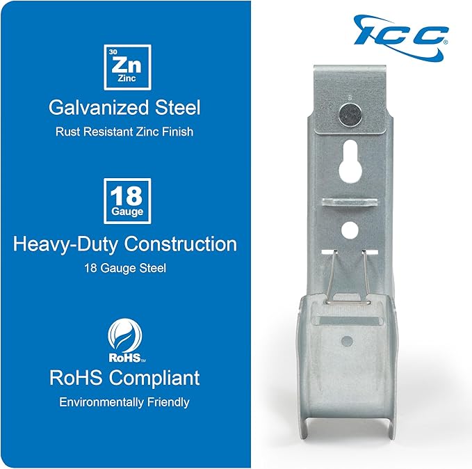 ICC Ceiling Mount J Hook 2” with Retainer Clip - Galvanized Steel Cable Management Hooks for Hanging Cable - Rust-Resistant, EIA and TIA Compliant - 2 Inch 25-Pack