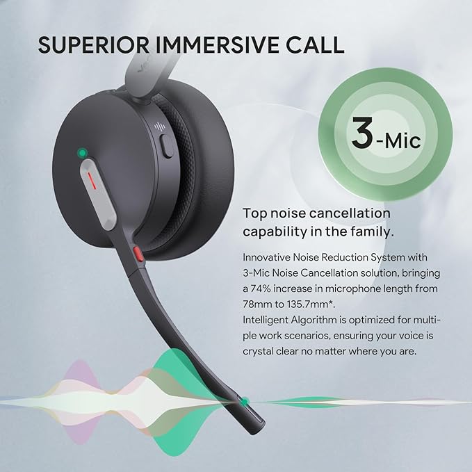 Yealink BH70 UC (NO Dongle) Wireless Bluetooth Headset with Microphone for Work, 35h Talking Battery Life, 3-Mic Noise Cancellation Headsets for Computer, 91g Lightweight Headphone for Open Office